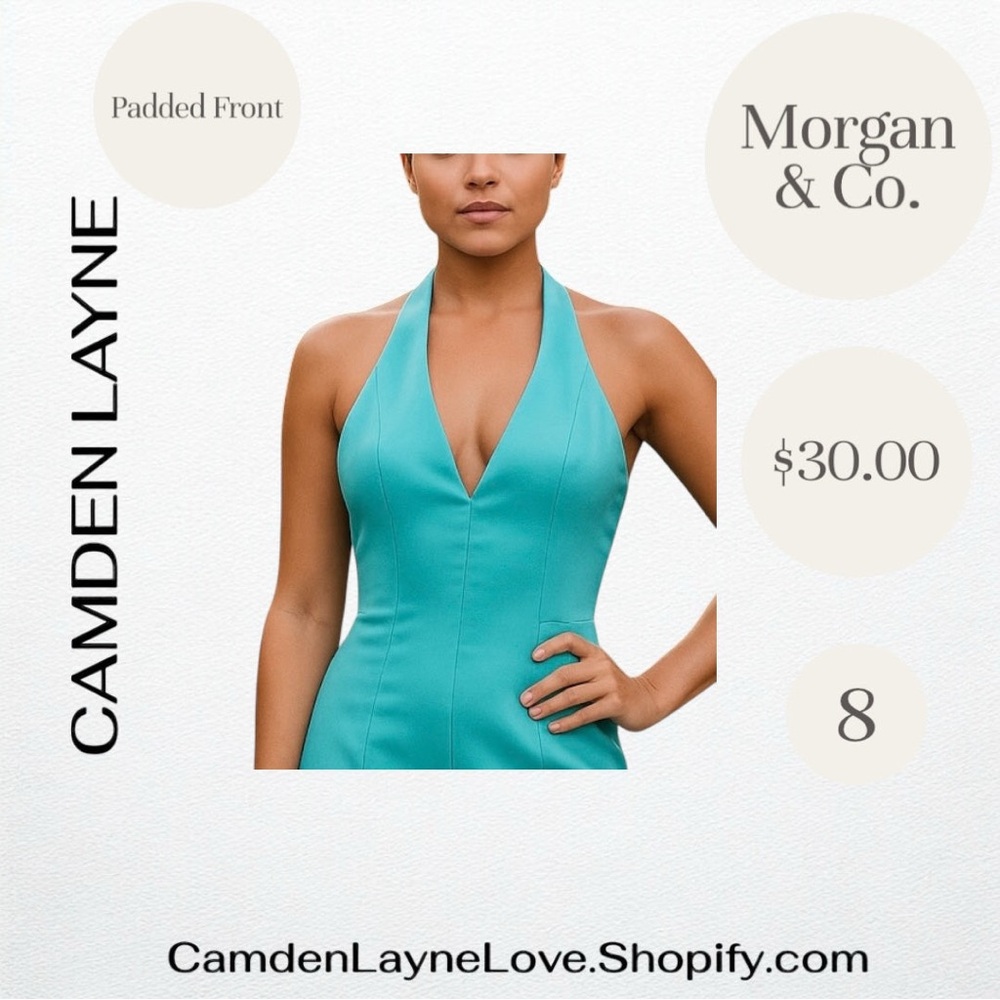 Morgan & Co. Blue Halter Backless Gown - Picture 4 of 7